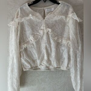 Girl’s Fashionable Cropped White Lace Ruffle Top